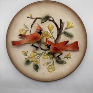 VTG Napcoware 3D Red Cardinal Birds C-5853 Decorative Plate Japan 8" Gay